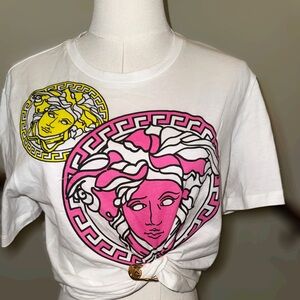 Brand New, W/Tags,Versace Medusa Amplified-print Cropped Tee W/Medusa Safety Pin